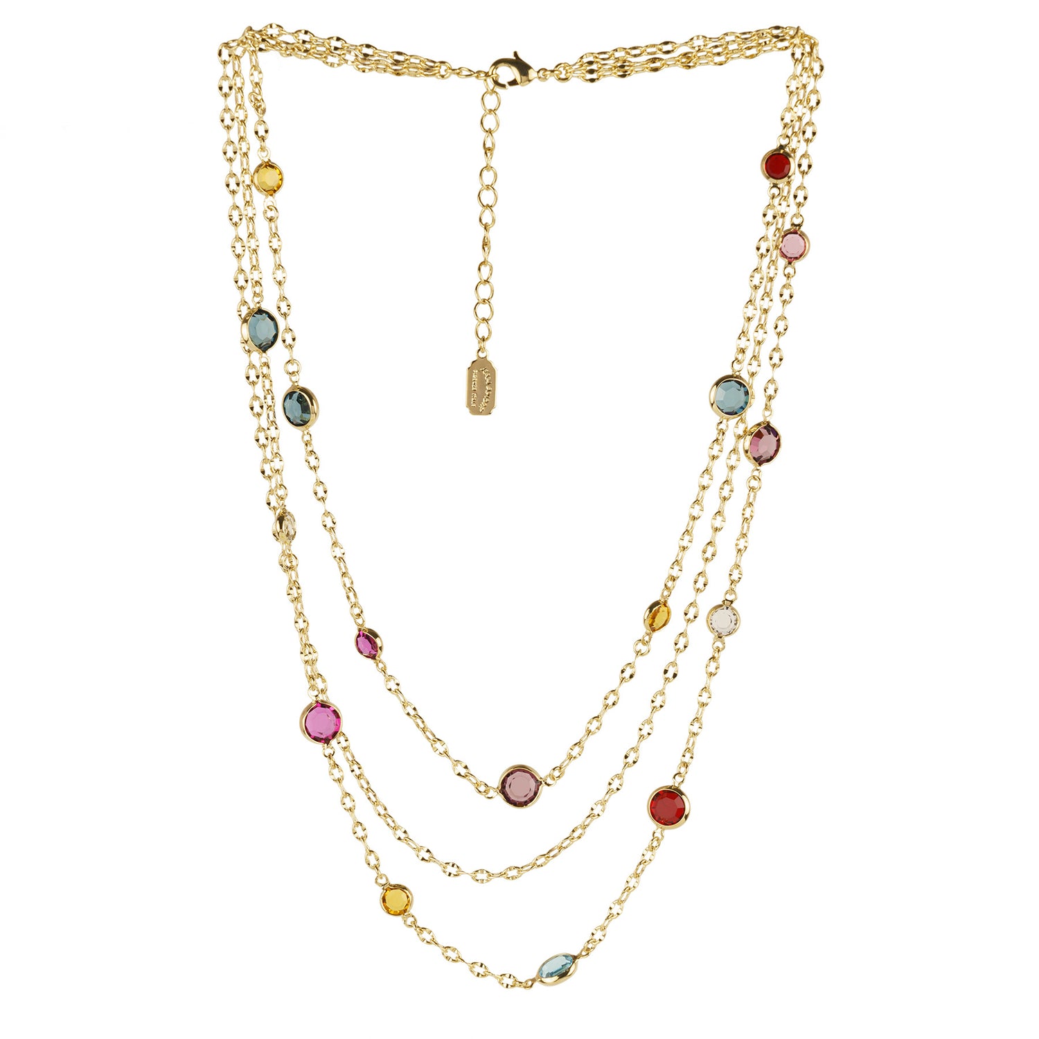 Collana girocollo 3 fili di catena e cristalli multicolore