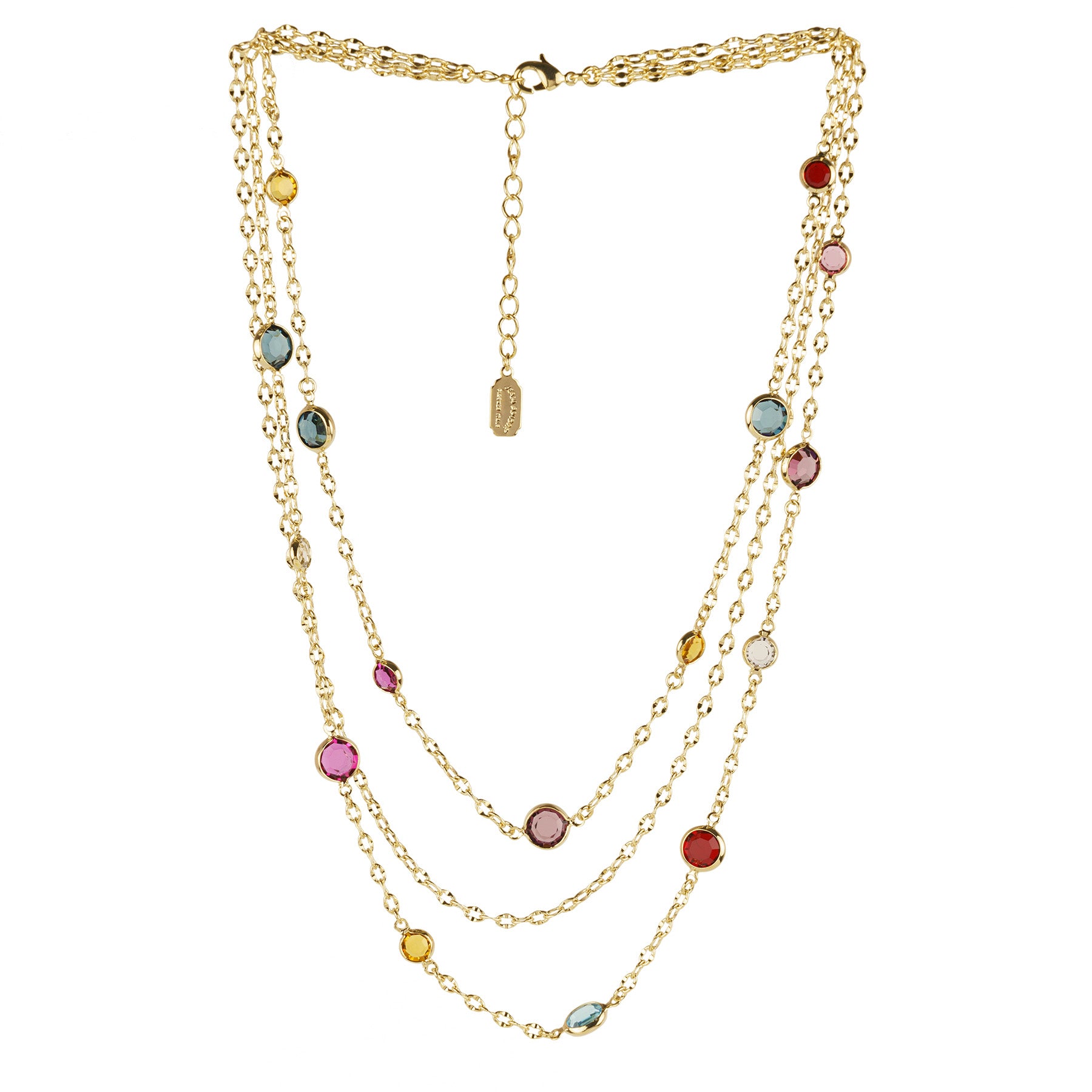 Collana girocollo 3 fili di catena e cristalli multicolore
