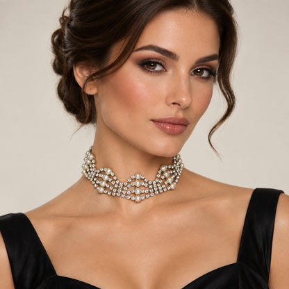 Chain choker necklace with Swarovski crystals