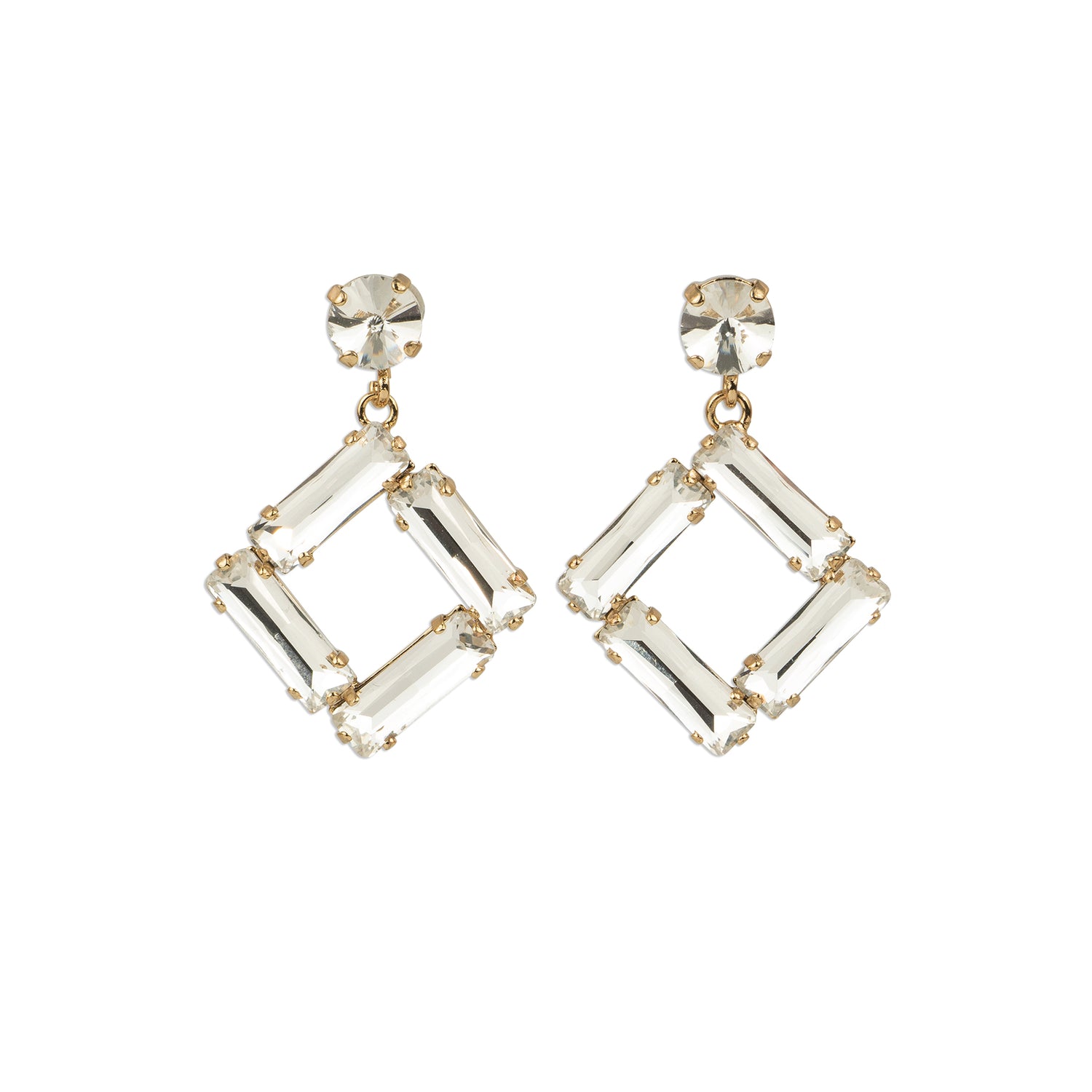 Square drop earrings with crystal baguettes