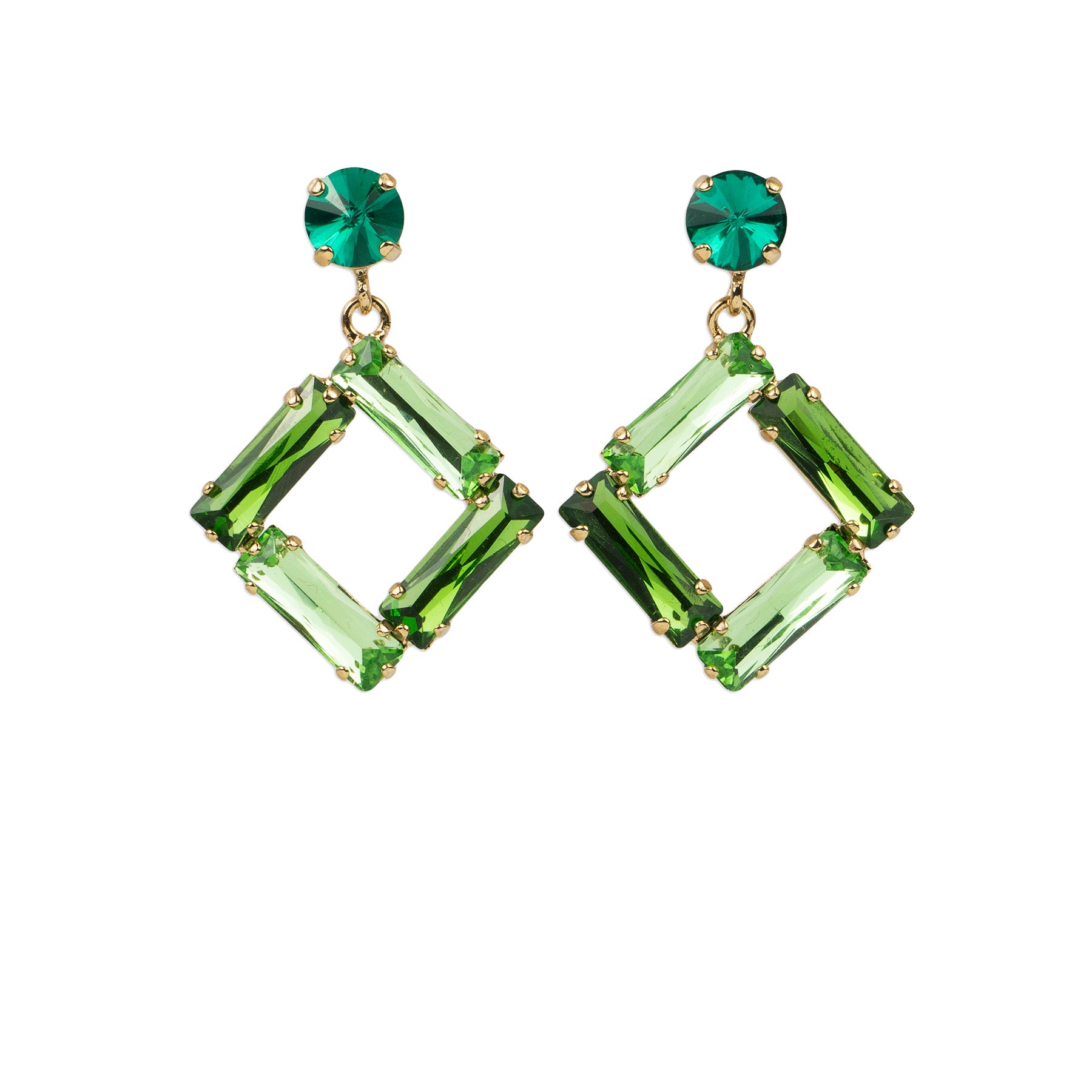 Square drop earrings with crystal baguettes