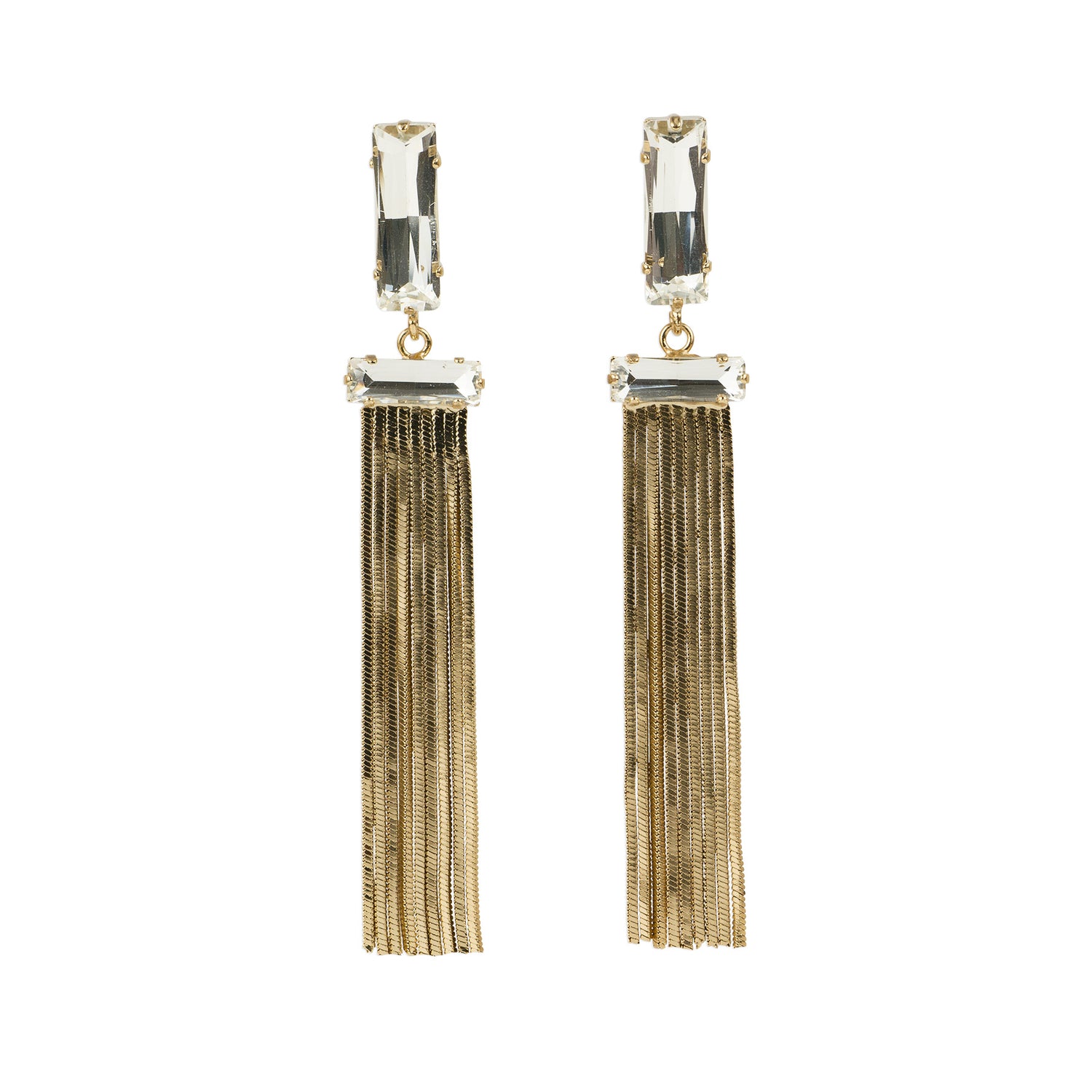 Fringe drop earrings with crystal baguettes