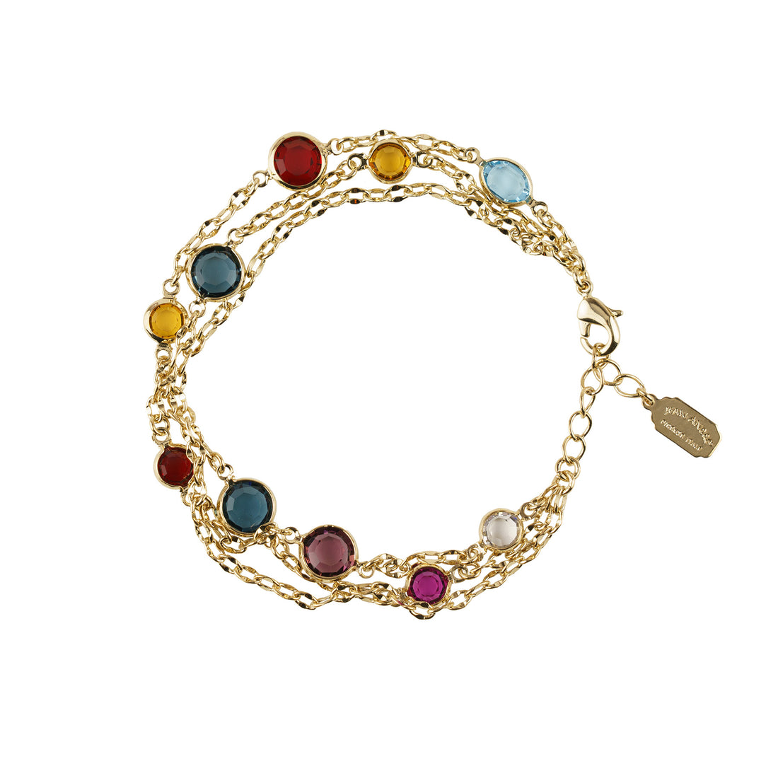 Bracciale 3 fili di catena e cristalli multicolore
