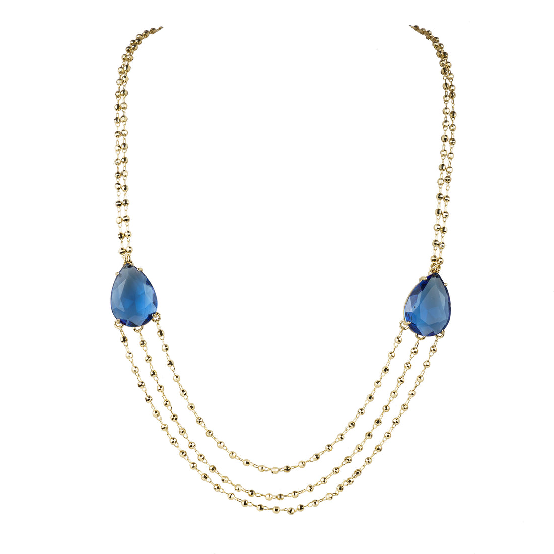 Collana multifilo di catena e gocce di cristallo