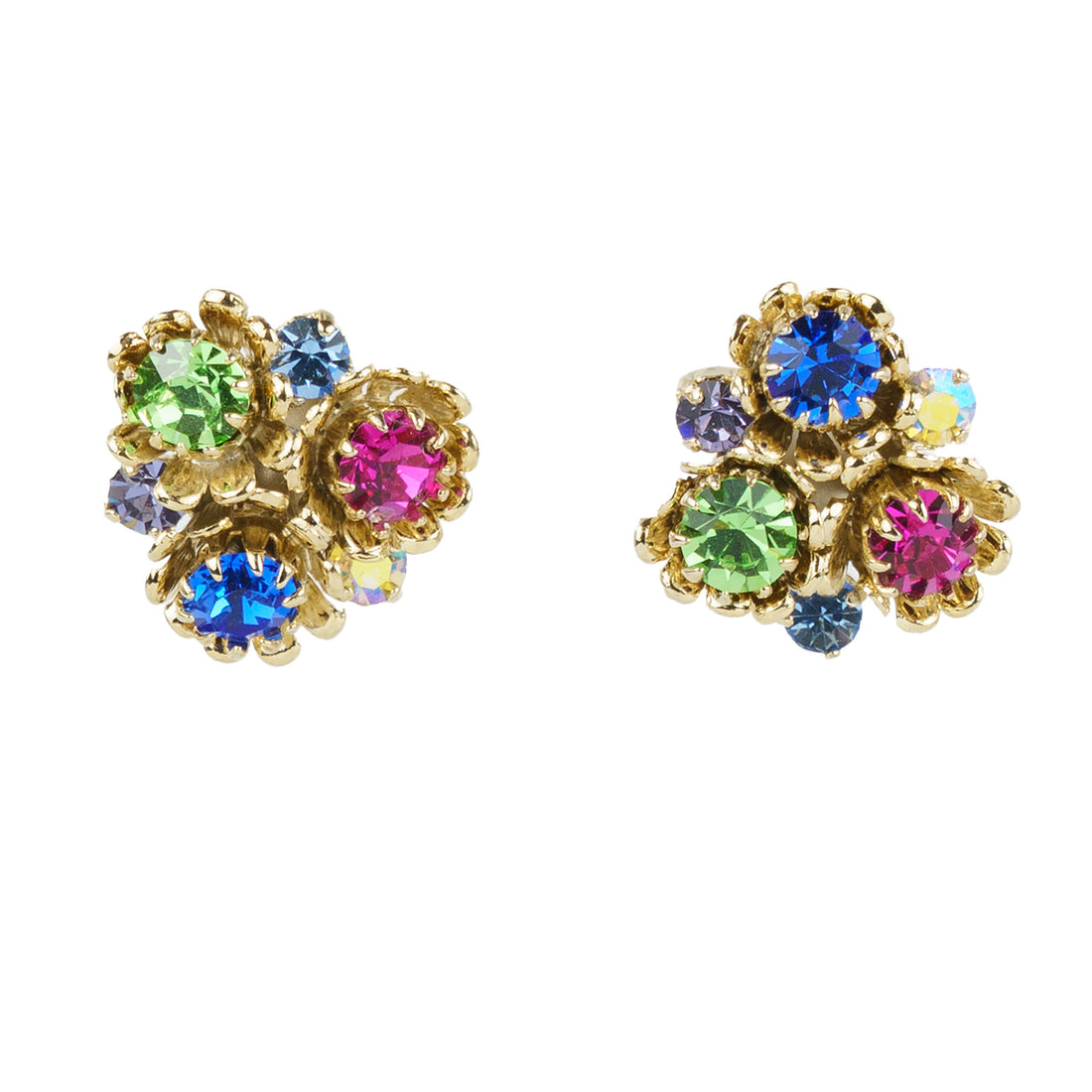 Orecchini  a lobo con fiori e cristalli