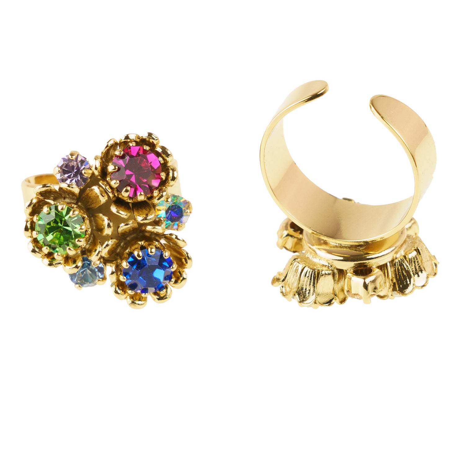 Anello con tre fiori e cristalli