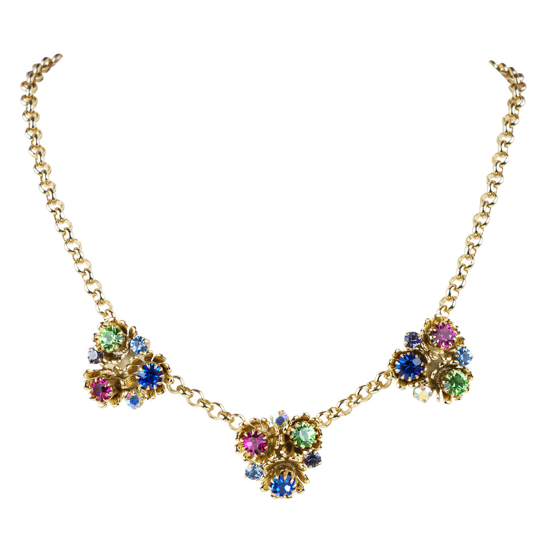 Collana girocollo con fiori e cristalli