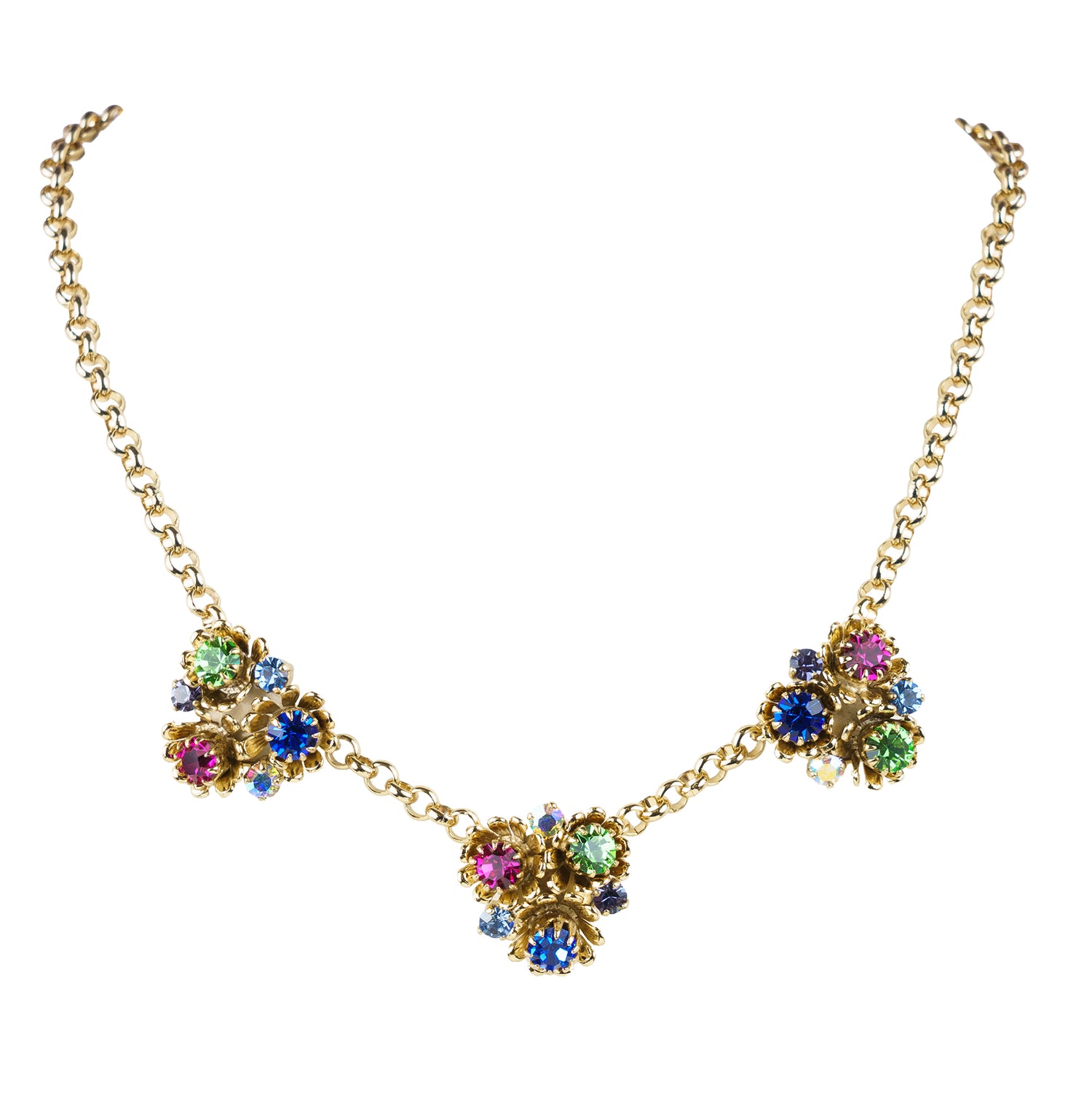 Collana girocollo con fiori e cristalli