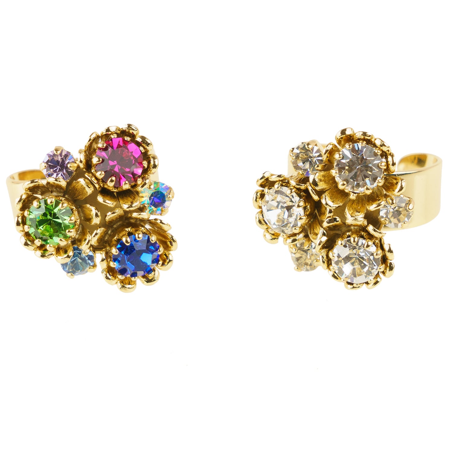 Anello con tre fiori e cristalli