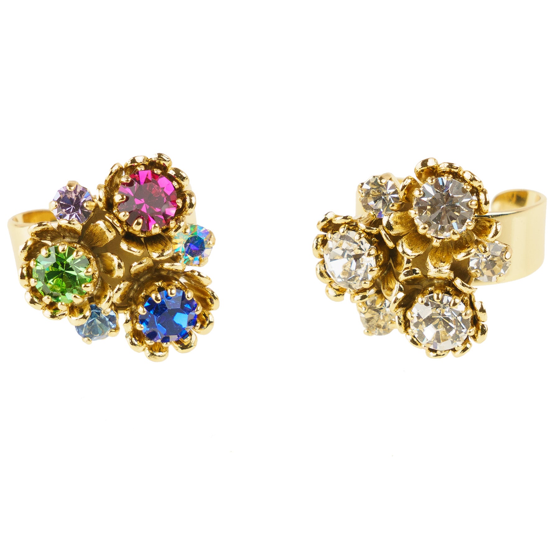 Anello con tre fiori e cristalli