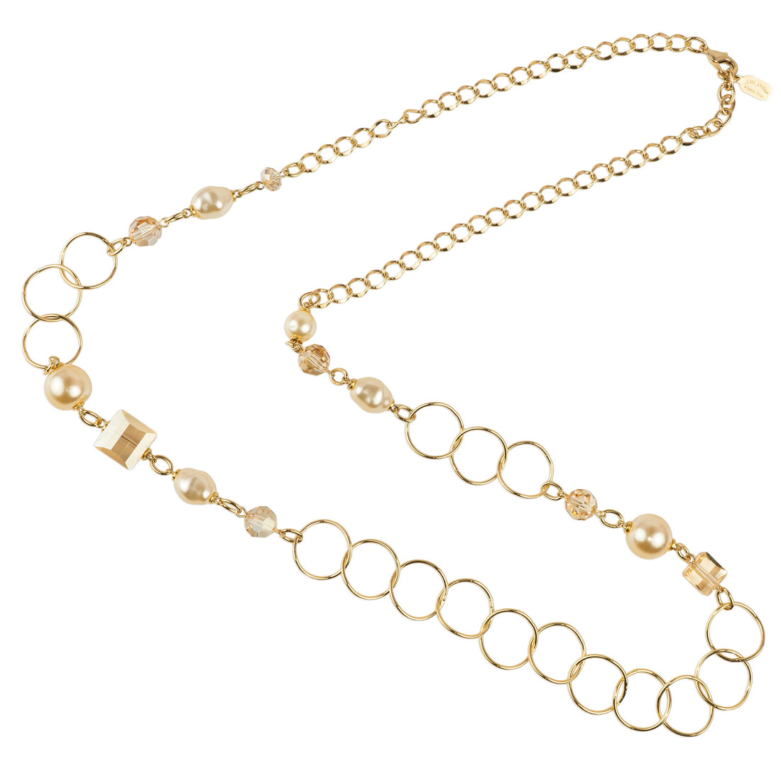 Collana lunga di catena con perle e cristalli Swarovski