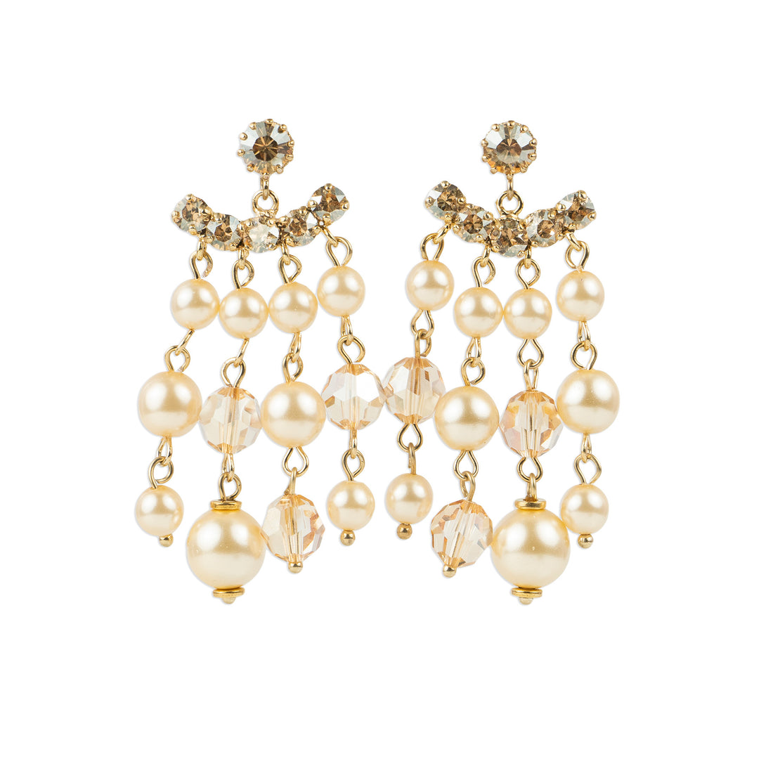 Cascading pearl and Swarovski crystal pendant earrings