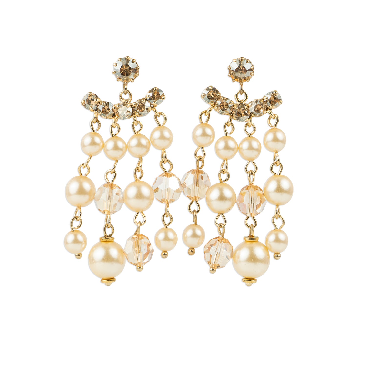 Cascading pearl and Swarovski crystal pendant earrings