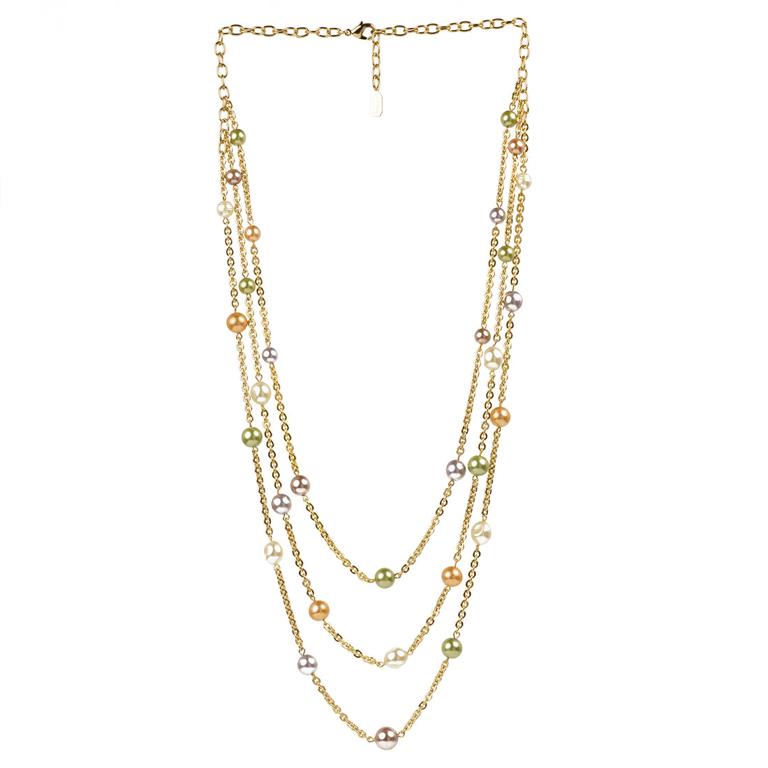 Collana lunga a tre fili di perle multicolore
