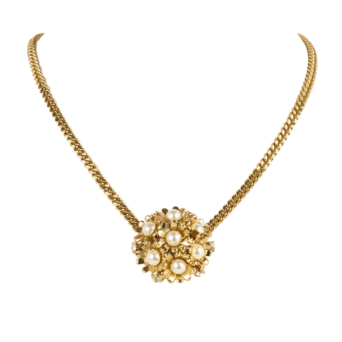 Collana girocollo con centrale di fiori e perle