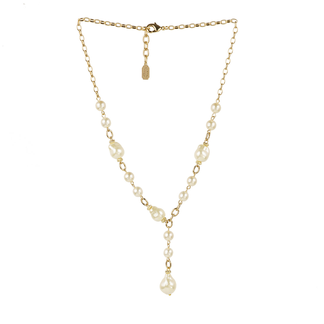 Collana girocollo di catena e perle barocche con pendente