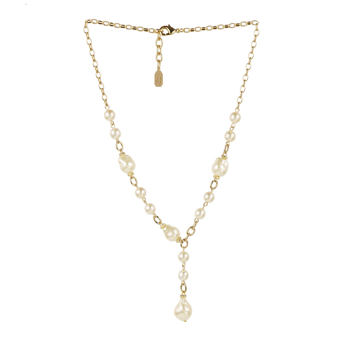 Choker necklace with two strands of chain and pearls