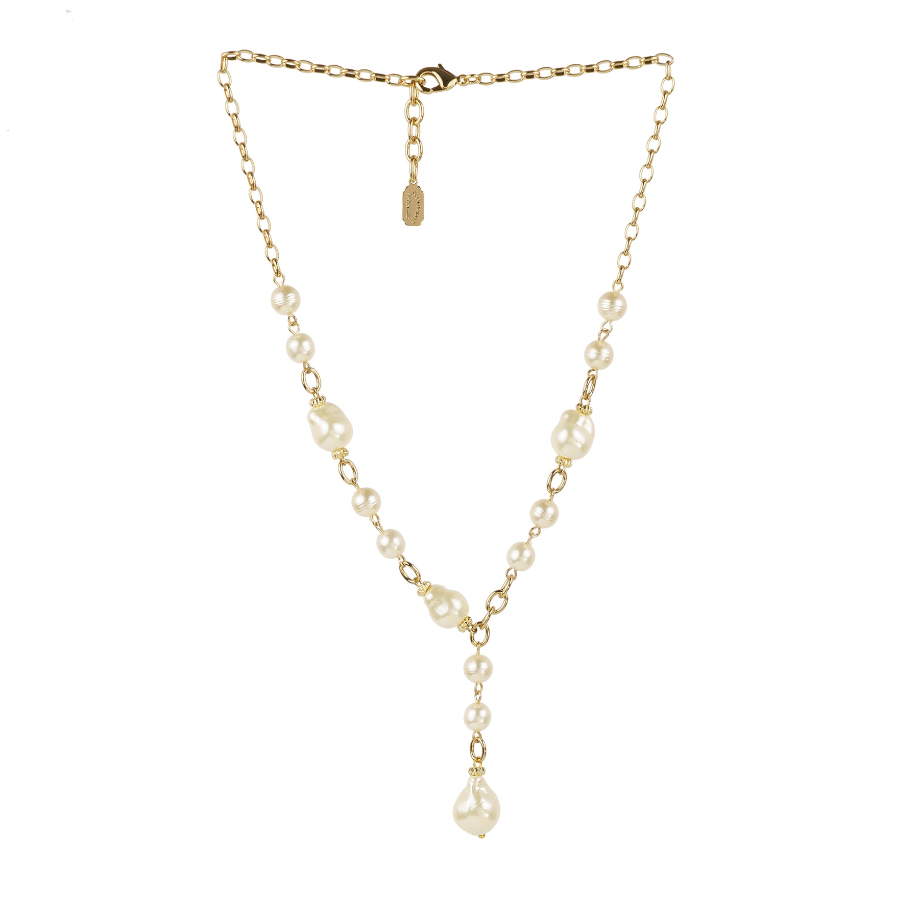 Choker necklace with two strands of chain and pearls
