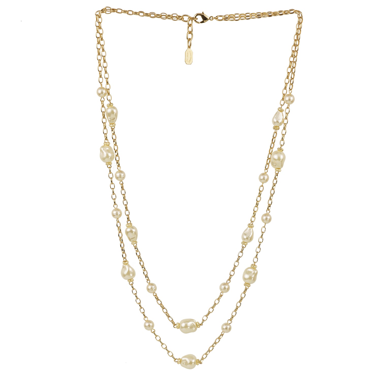 Collana girocollo due fili di catena e perle barocche