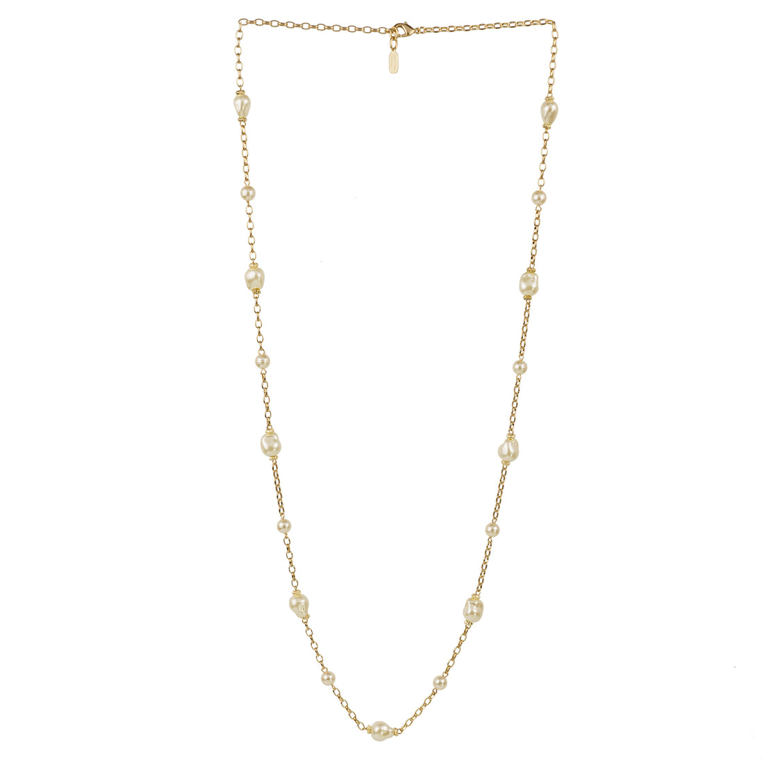 Collana lunga di catena e perle barocche