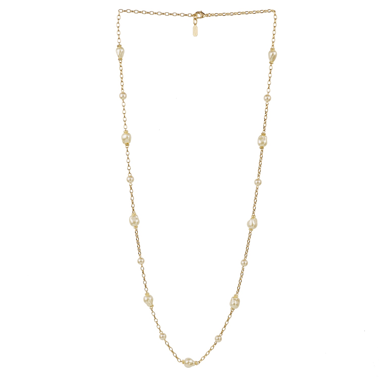 Collana lunga di catena e perle barocche
