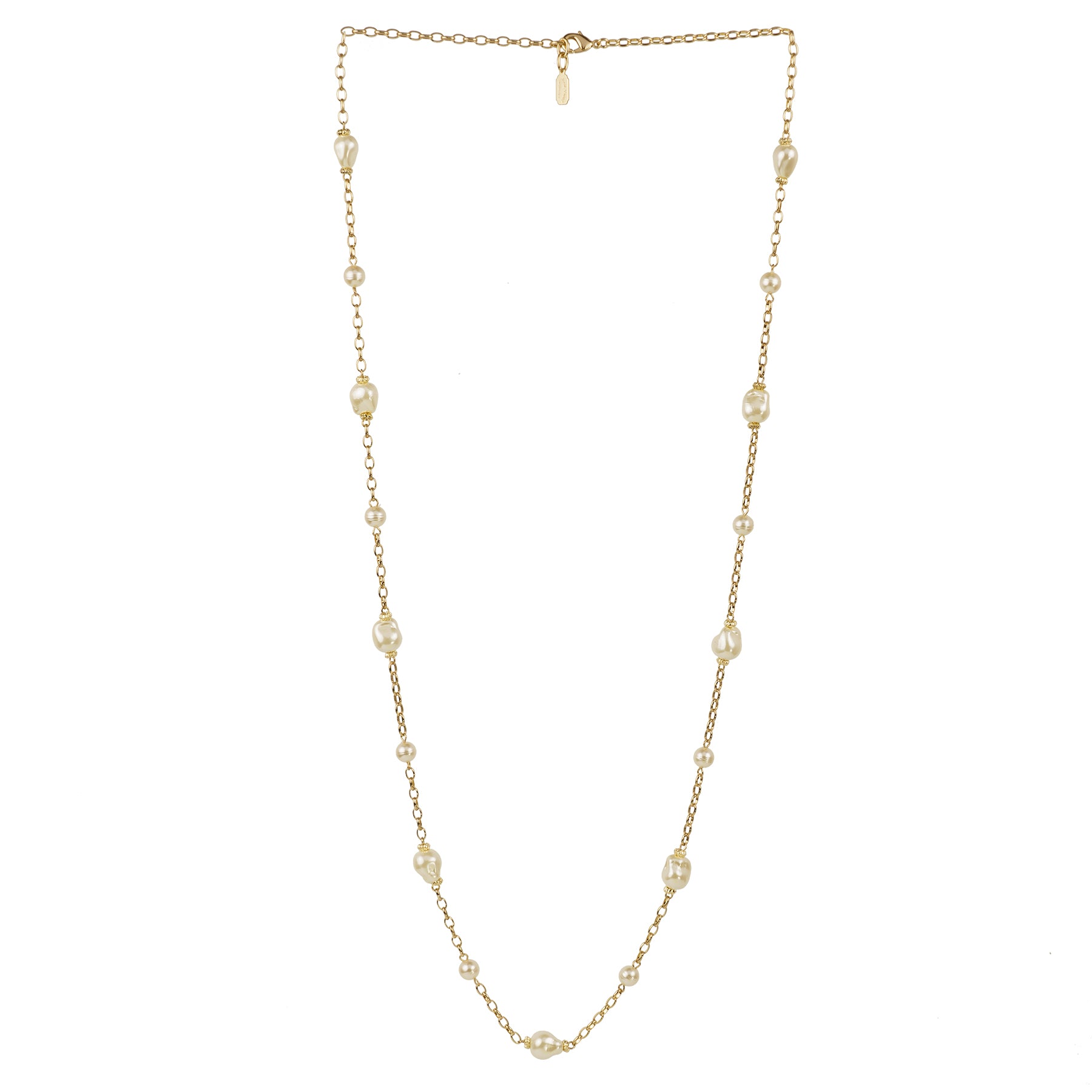 Collana lunga di catena e perle barocche