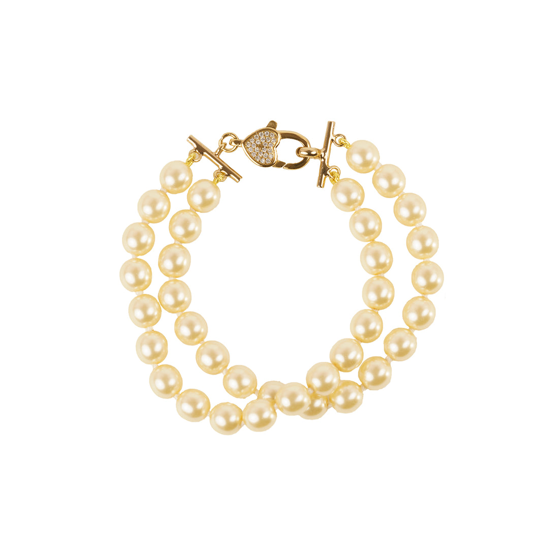 Bracciale di perle a 2 fili con moschettone con zirconi