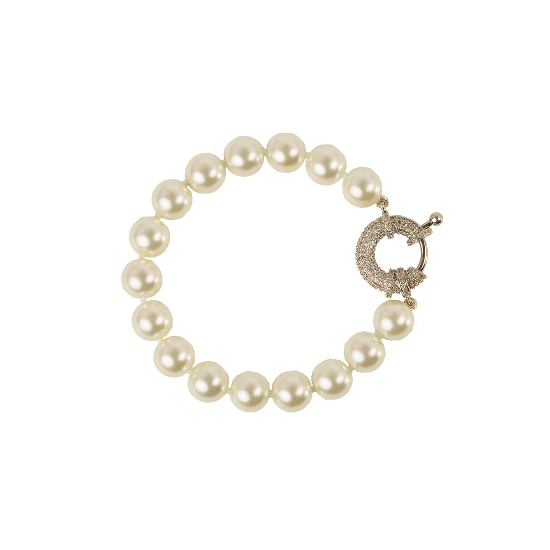 Bracciale di perle con moschettone con zirconi
