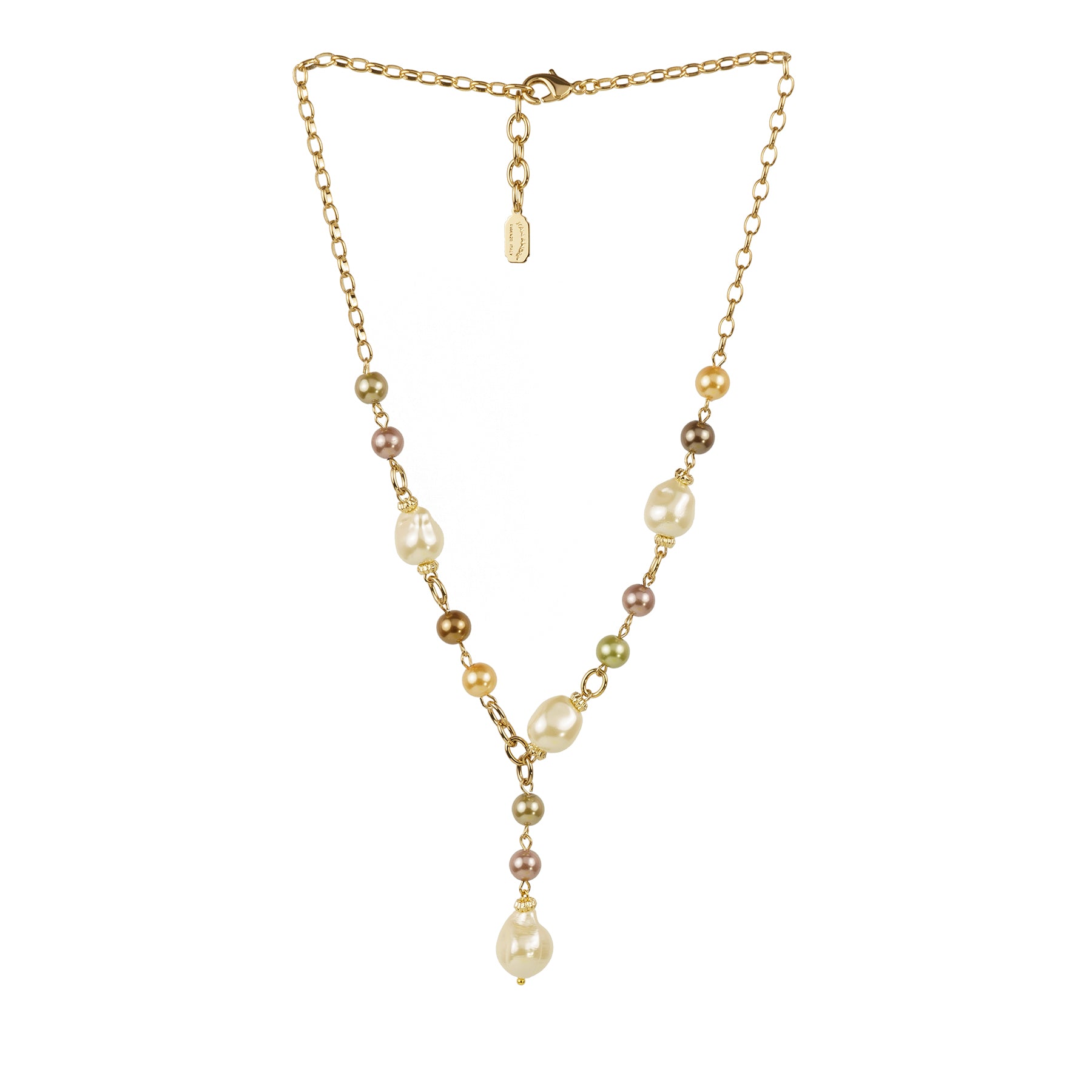 Choker necklace with two strands of chain and pearls