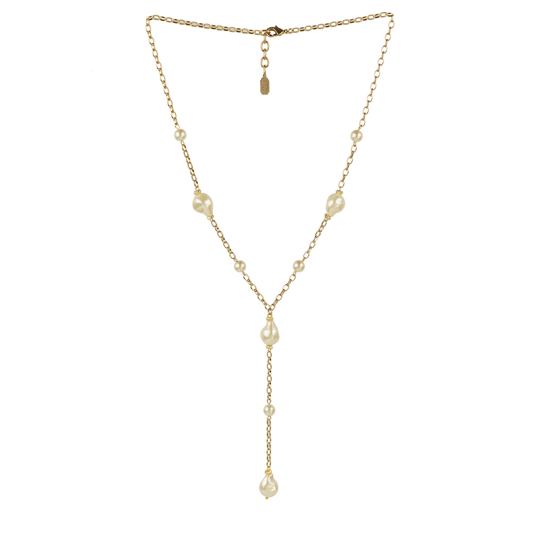 Collana lunga di catena e perle barocche con pendente