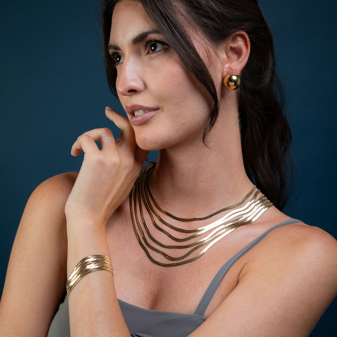 Collana multifilo di catena serpente piatta