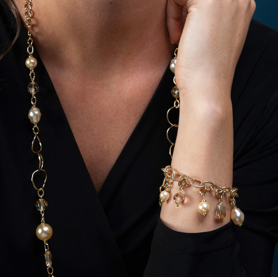 Swarovski pearl and crystal charm bracelet