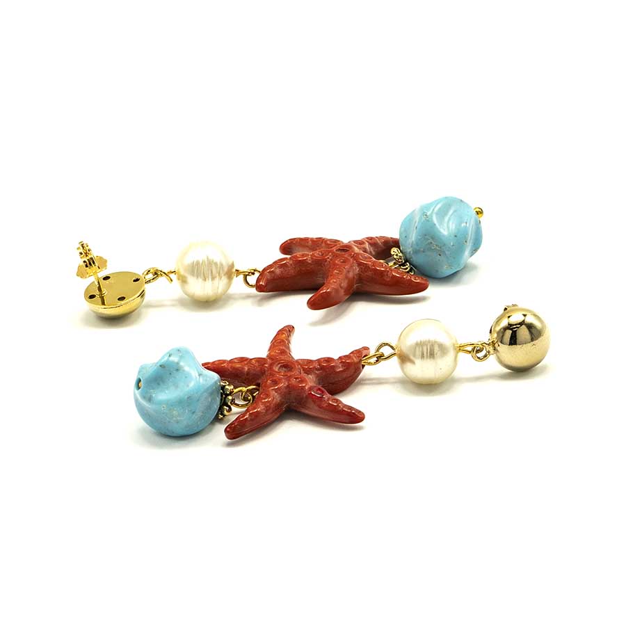 Coral star earrings