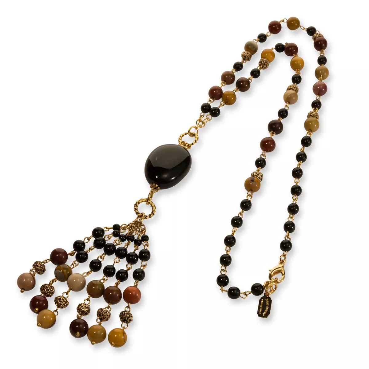 Long necklace of semiprecious stones and glass