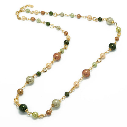 Long necklace of colored pearls and crystals