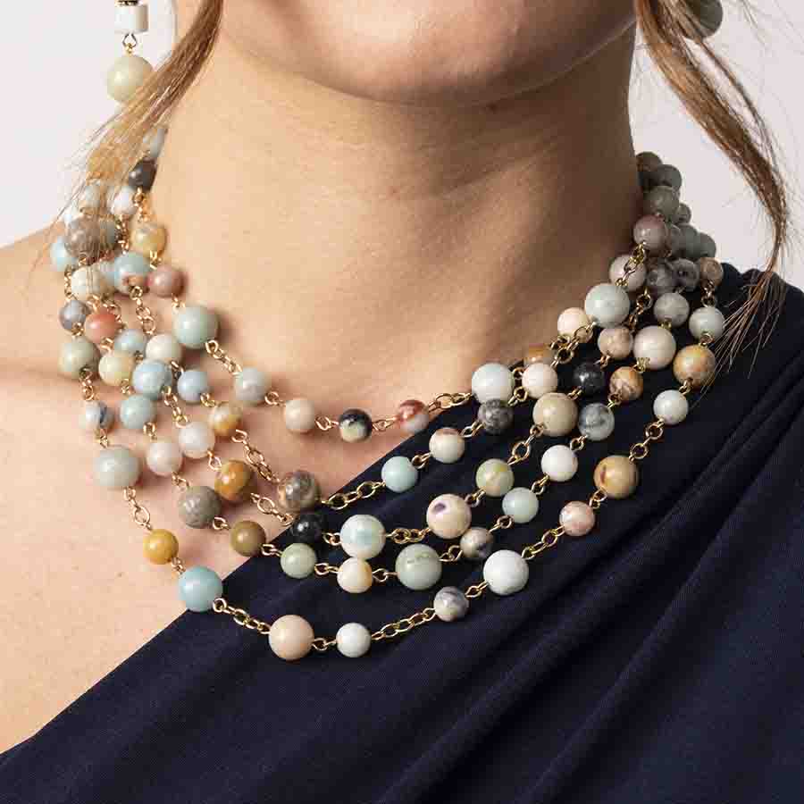 Multi-strand necklace of semi-precious stones