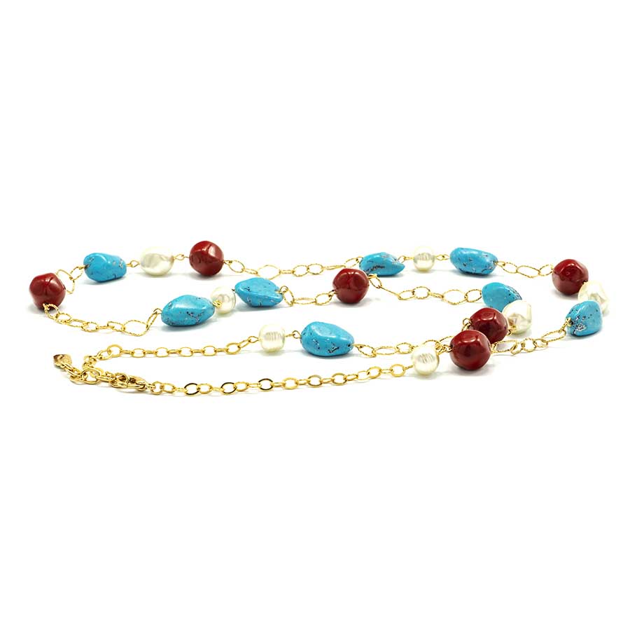 Long necklace of semi-precious stones