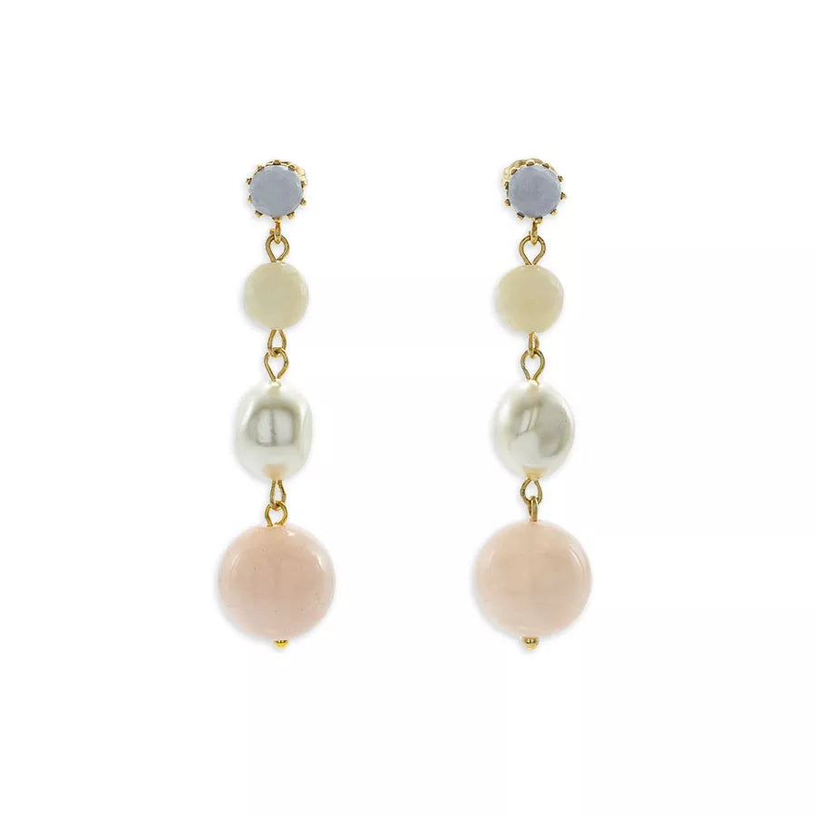 Pendant earrings in semi-precious stones and pearls