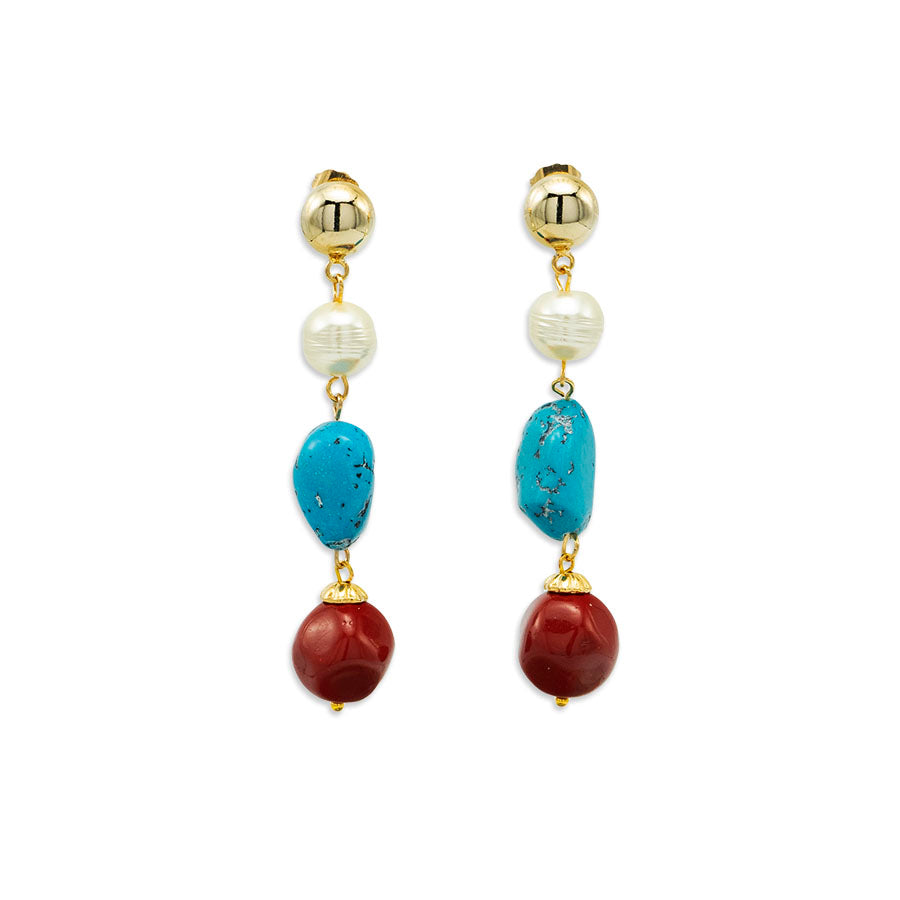 Pendientes colgantes de coral y turquesa