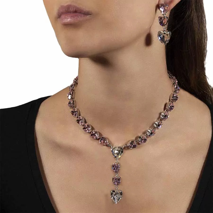 Choker with hanging crystal hearts