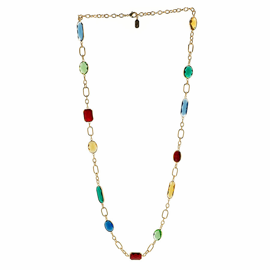 Long necklace in chain and multicolored crystals