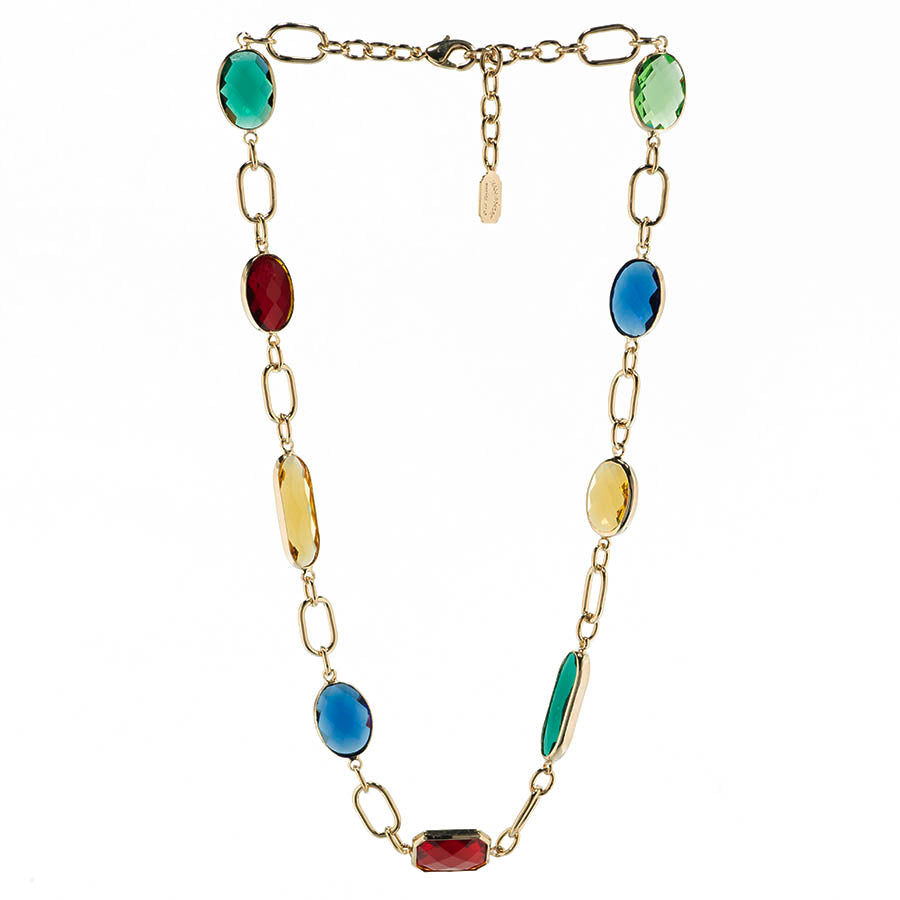 Choker necklace in chain and multicolored crystals