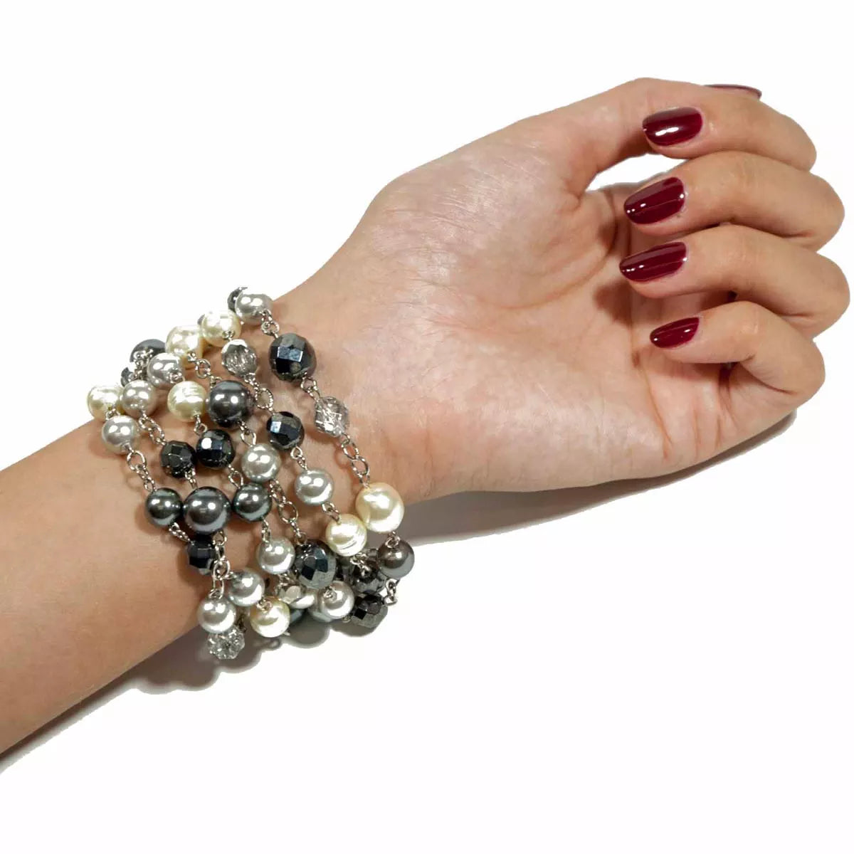 Multi-strand pearl and crystal bracelet