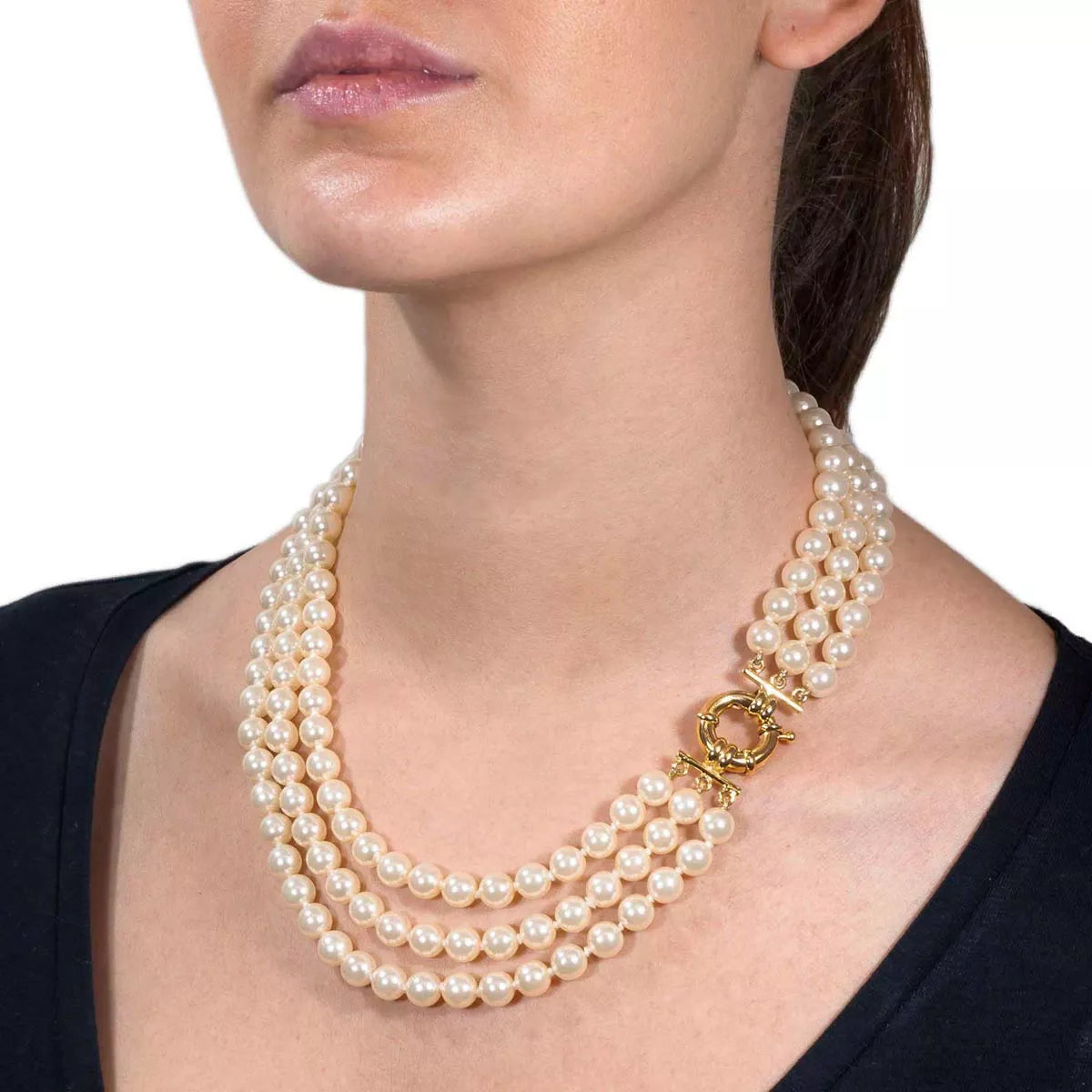 Collana girocollo con perle e Oval T Donna, Oro | TWINSET Milano Collana girocollo con perle e Oval T Donna, Oro | TWINSET Milano